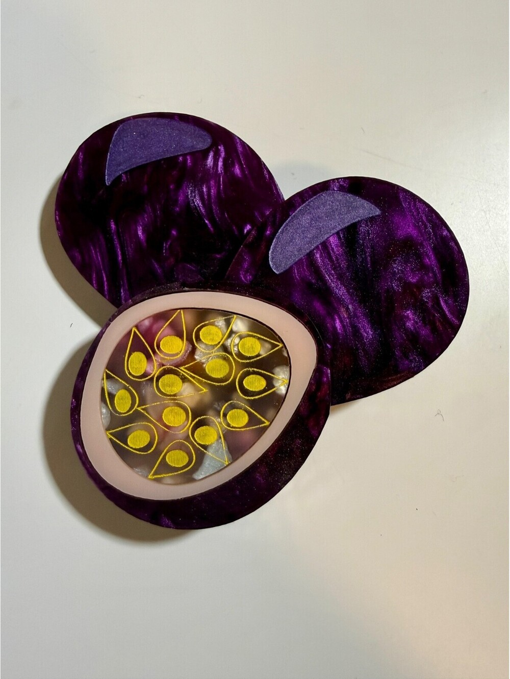 Passionfruit Brooch - Switchblade Maid Purple Tropical Fruit Acrylic Pin